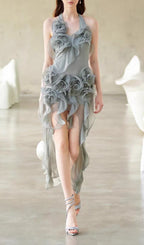 Hailey Grey Halter Flower Maxi Dress Flowering Girl