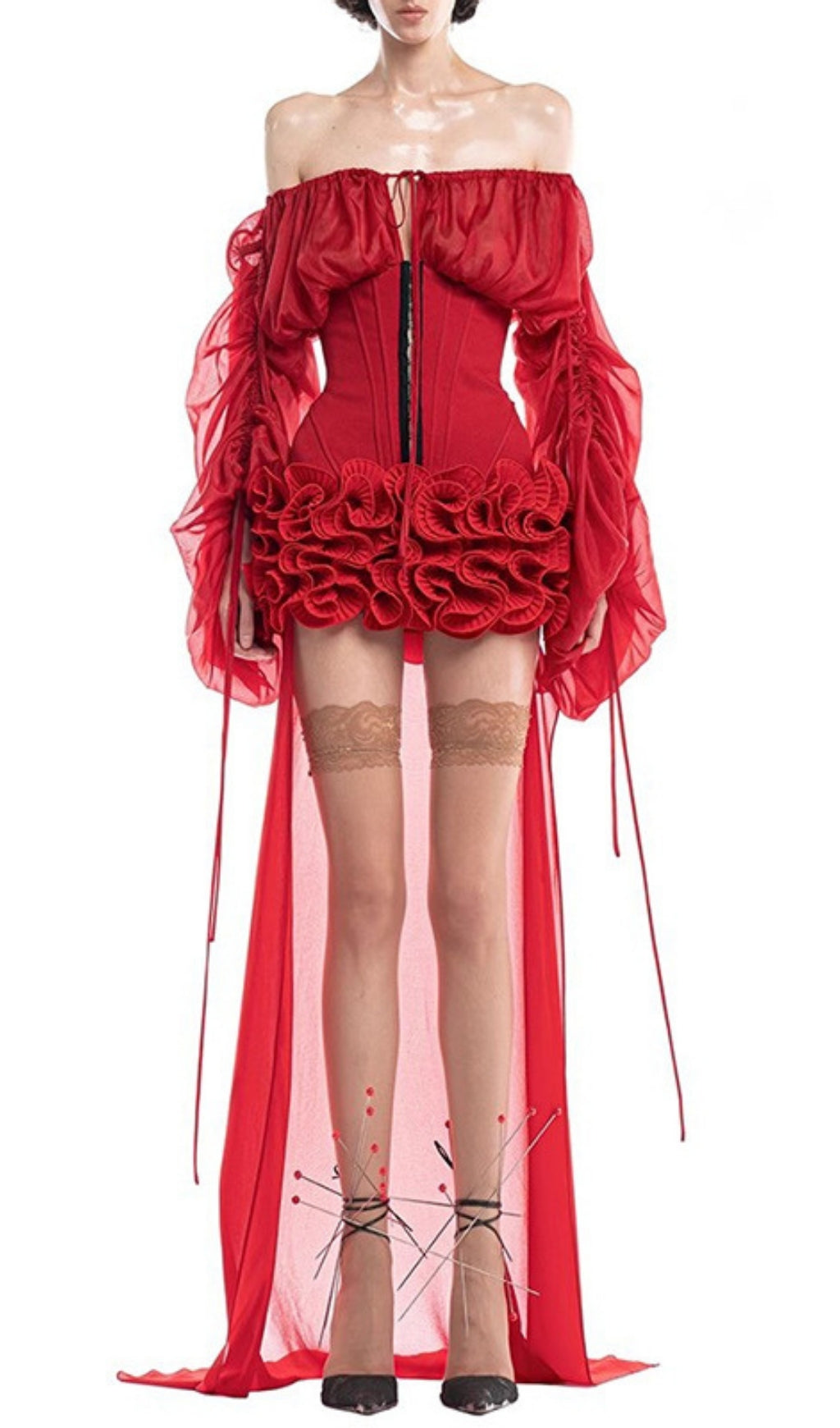 Francesca Red Corset Mesh Dress Flowering Girl