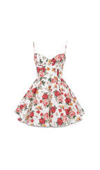Aqua Rose Print Tulle Mini Dress Flowering Girl