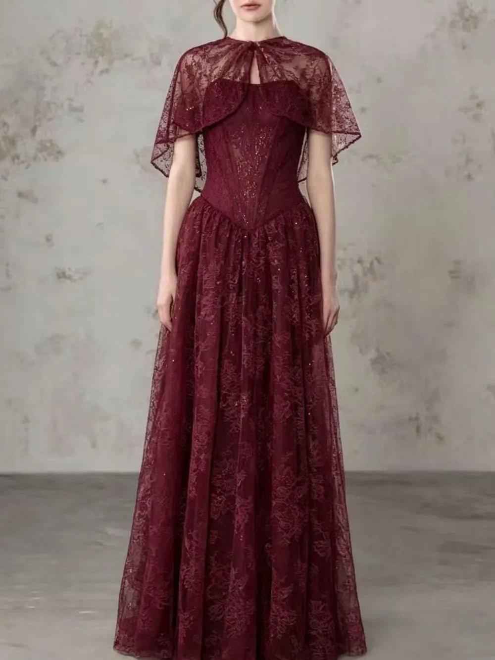 Lace Cape Strapless A Line Maxi Dress Flowering Girl