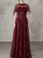 Lace Cape Strapless A Line Maxi Dress Flowering Girl