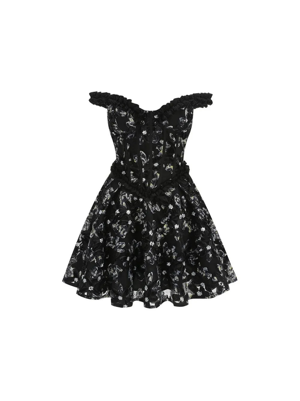 Jyvric Black Off Shoulder Flower Mini Dress Flowering Girl