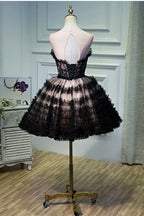 Lorraine Bow Lace Strapless Puffy Mini Dress In Black Flowering Girl