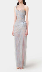 Anandi Blue Mesh Corset Maxi Dress Flowering Girl