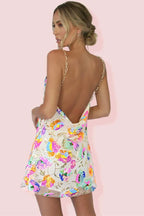 Fanny Embroidered Sequins Backless Mini Dress Flowering Girl