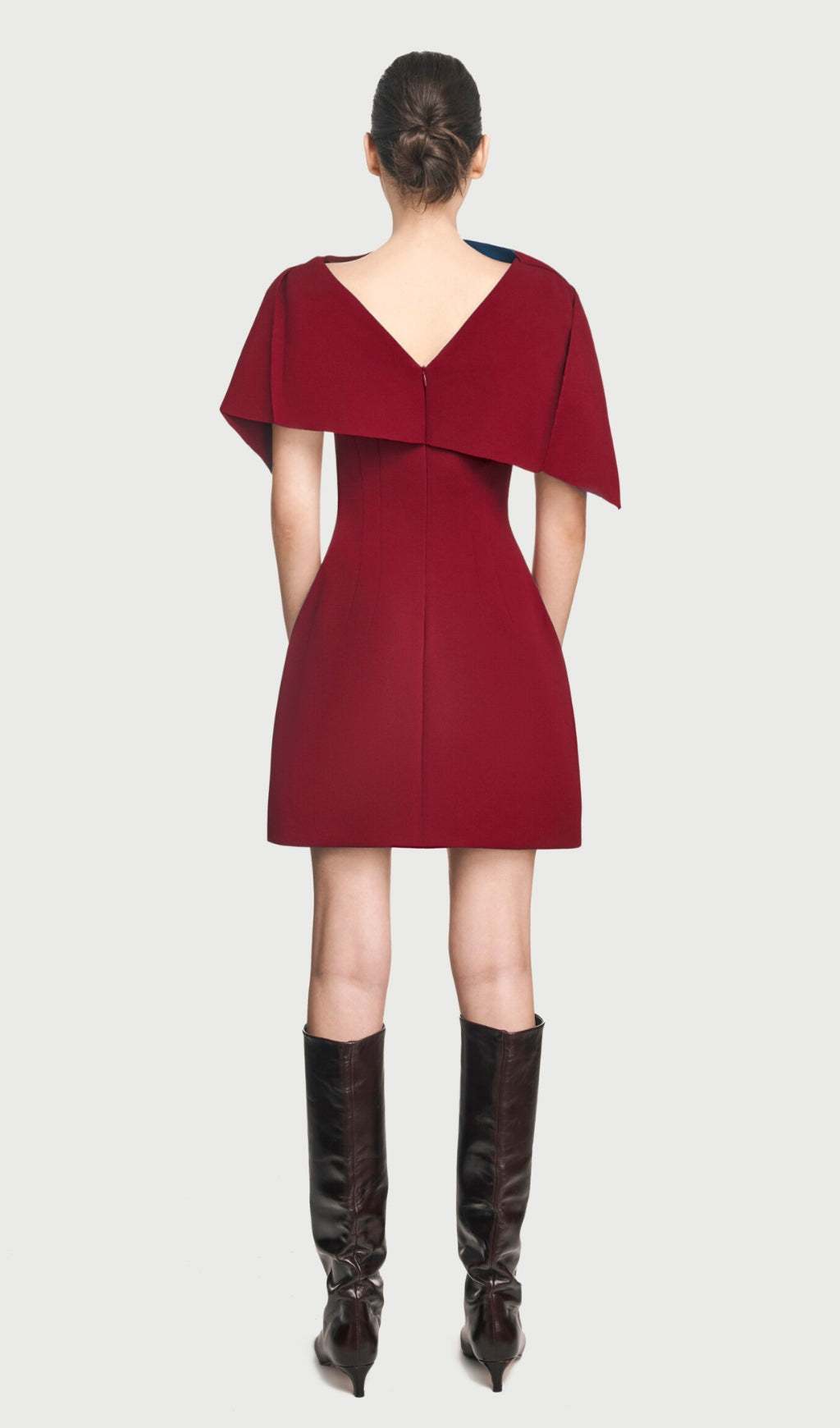 A-line Red mini dress with asymmetrical shoulder pleat Flowering Girl