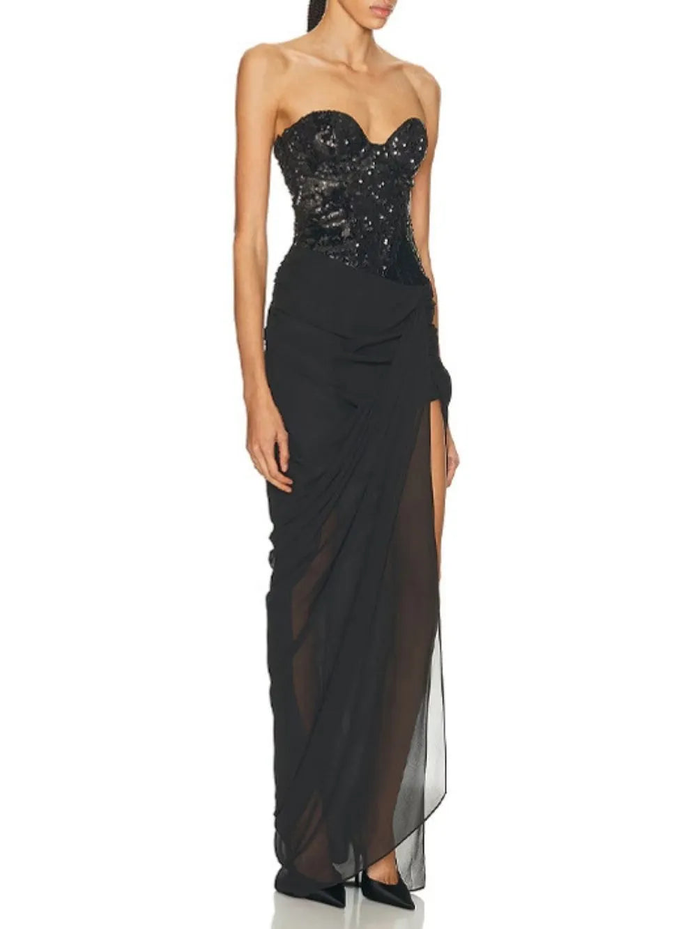Malu Black Strapless Sequin Maxi Dress Flowering Girl