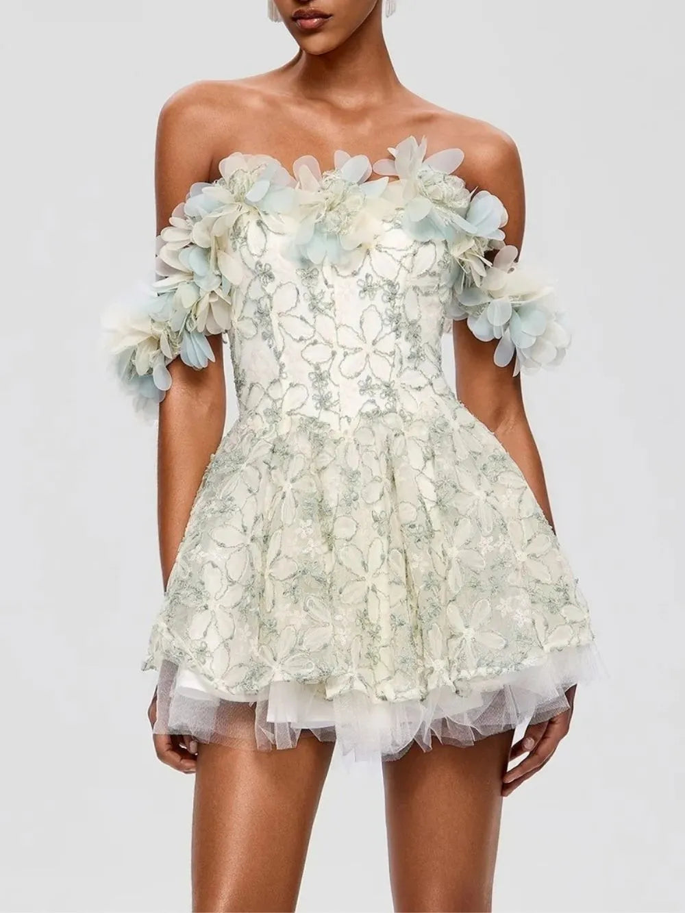 Fredrica Off Shoulder Flower Sequin Mini Dress Flowering Girl