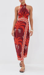 Lakin Red Printed Backless Maxi Dress Flowering Girl