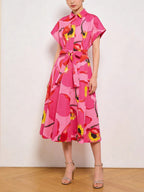 Satin Pink Single-Breasted Midi Dress Flowering Girl