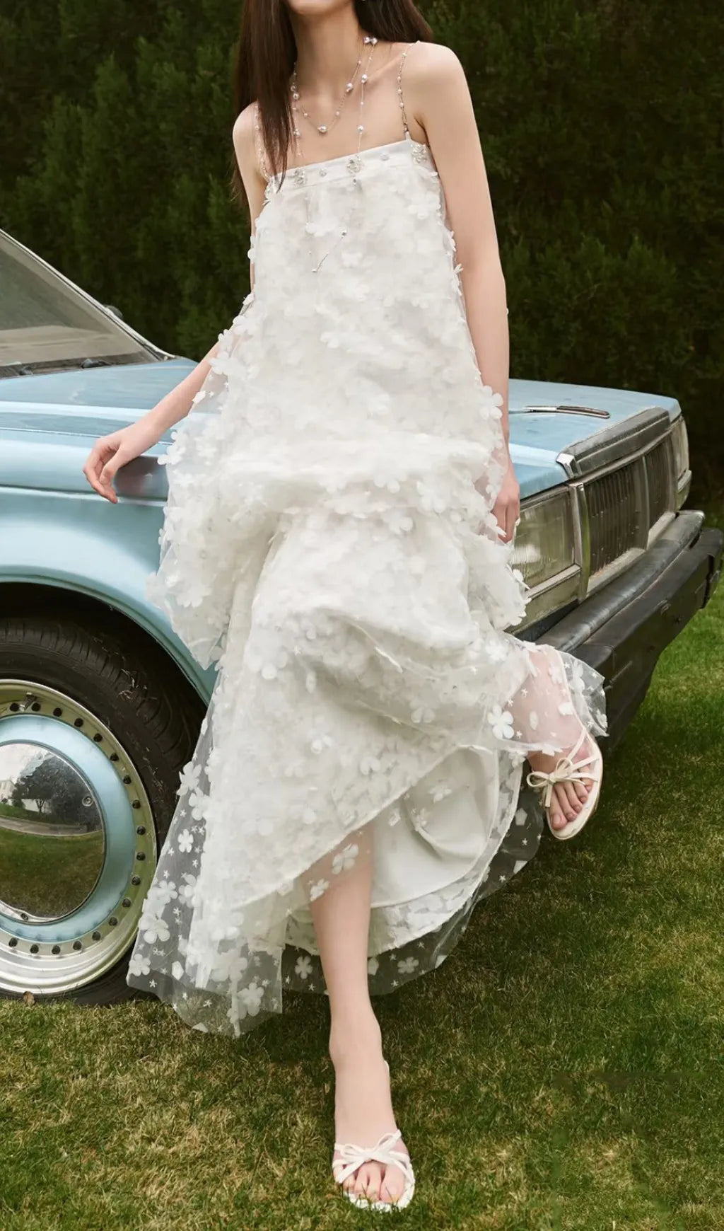 Harsha White Flower Embellished Maxi Dress Flowering Girl
