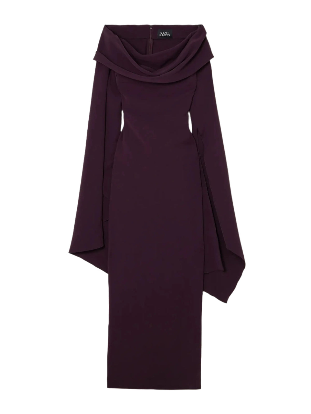 Draped Off-The-Shoulder Crepe Maxi Dress In Burgundy Flowering Girl