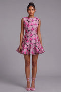 Pink Floral Butterfly Print Mini Dress Flowering Girl