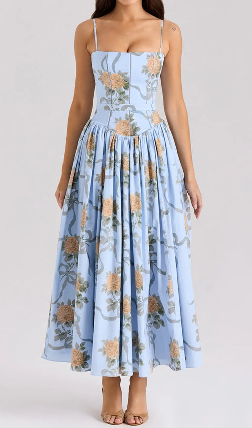 Ashira Blue Floral Maxi Dress Flowering Girl