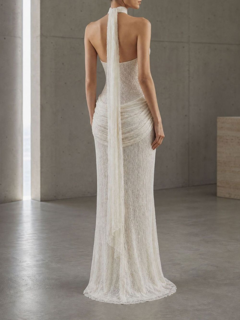 Mirna White Halter Lace Maxi Dress Flowering Girl