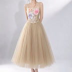3D Floral Camisole Top & Tulle Skirt Set - Champagne Flowering Girl