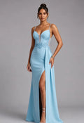 Light Blue Lace-Up Back Floor-Length Evening Gown Flowering Girl