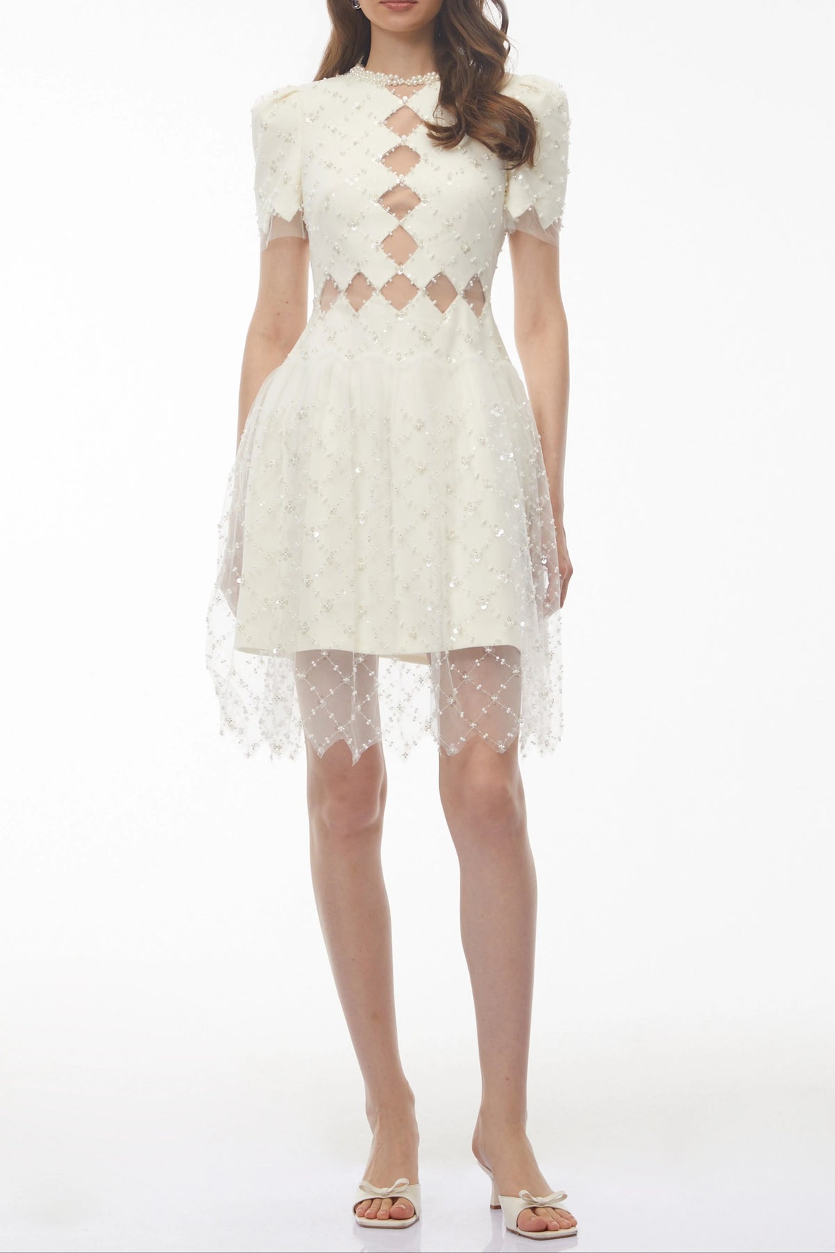 Henrietta Ivory Sequin Mini Dress With Mesh Panels Flowering Girl
