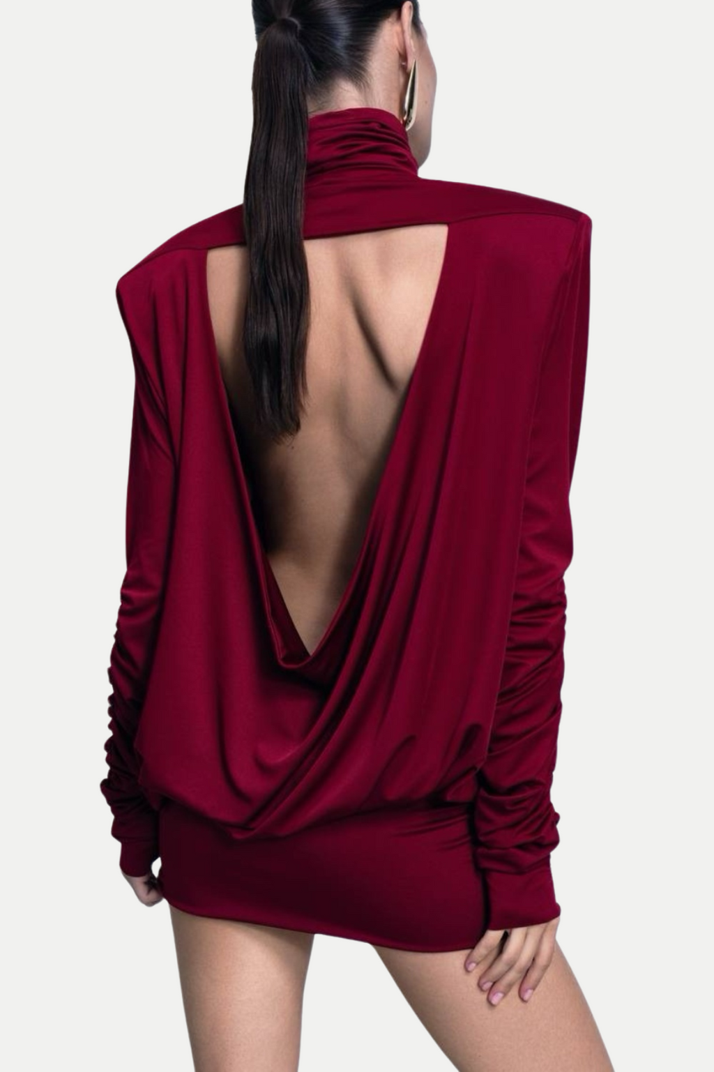 Alestair Backless Ruched Mini Dress - Red Flowering Girl