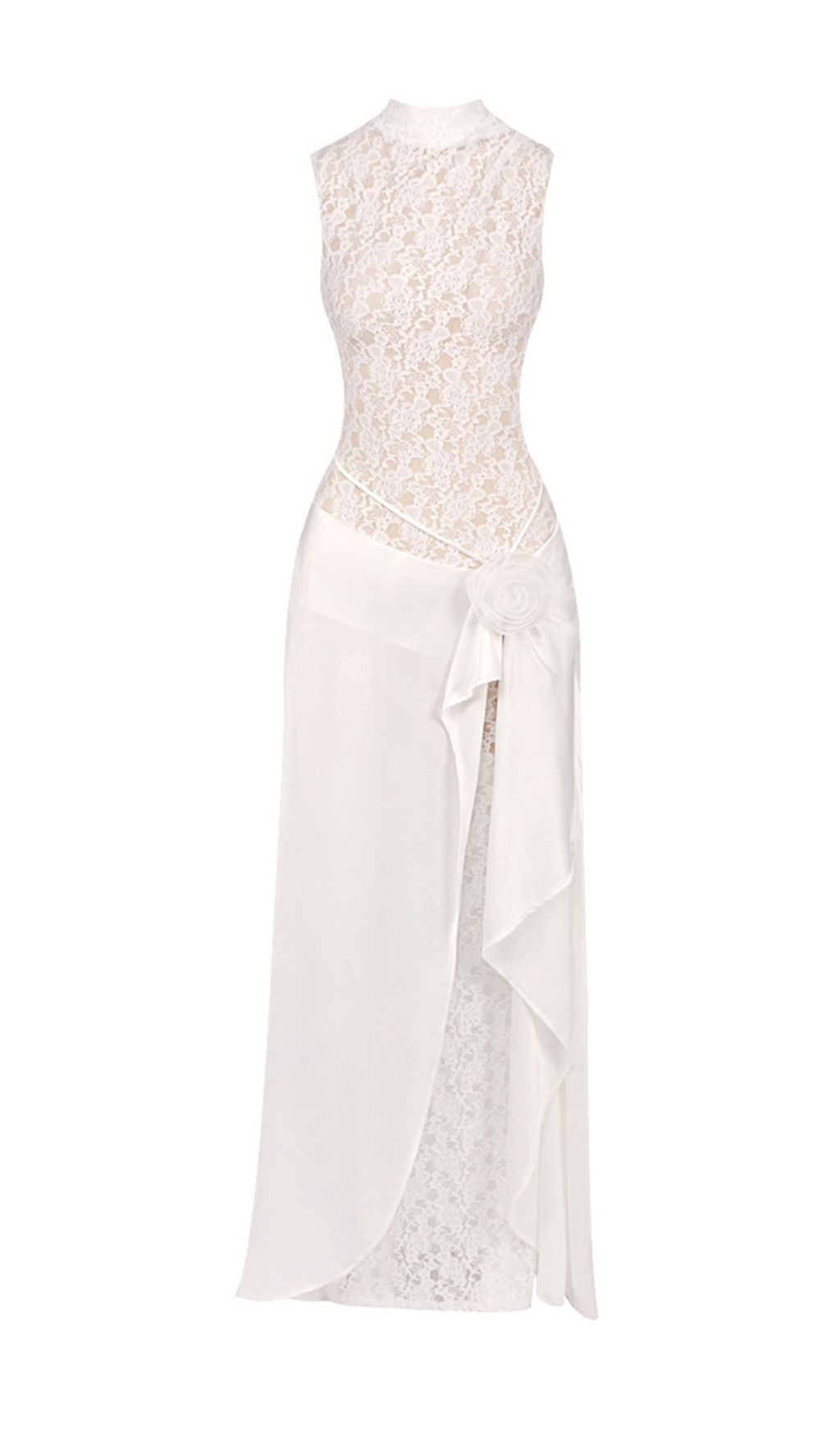 Jazmín White Lace Flower Maxi Dress Flowering Girl