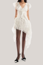 Moira Irregular Ruffled Mini Dress In White Flowering Girl