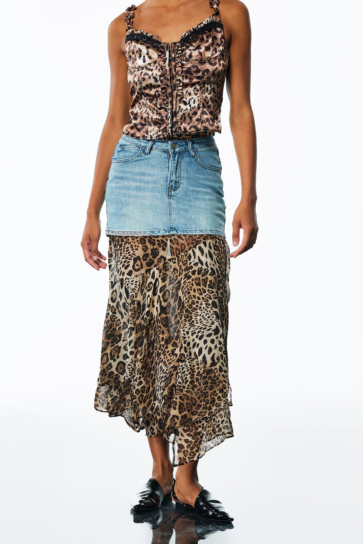 Amalfrida Deconstruct Ruffle Denim Skirt Flowering Girl