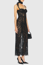 Freda Lace Corset Maxi Dress In Black Flowering Girl