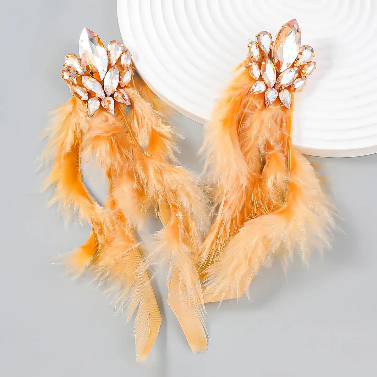 Rhinestone Feather Earrings Flowering Girl