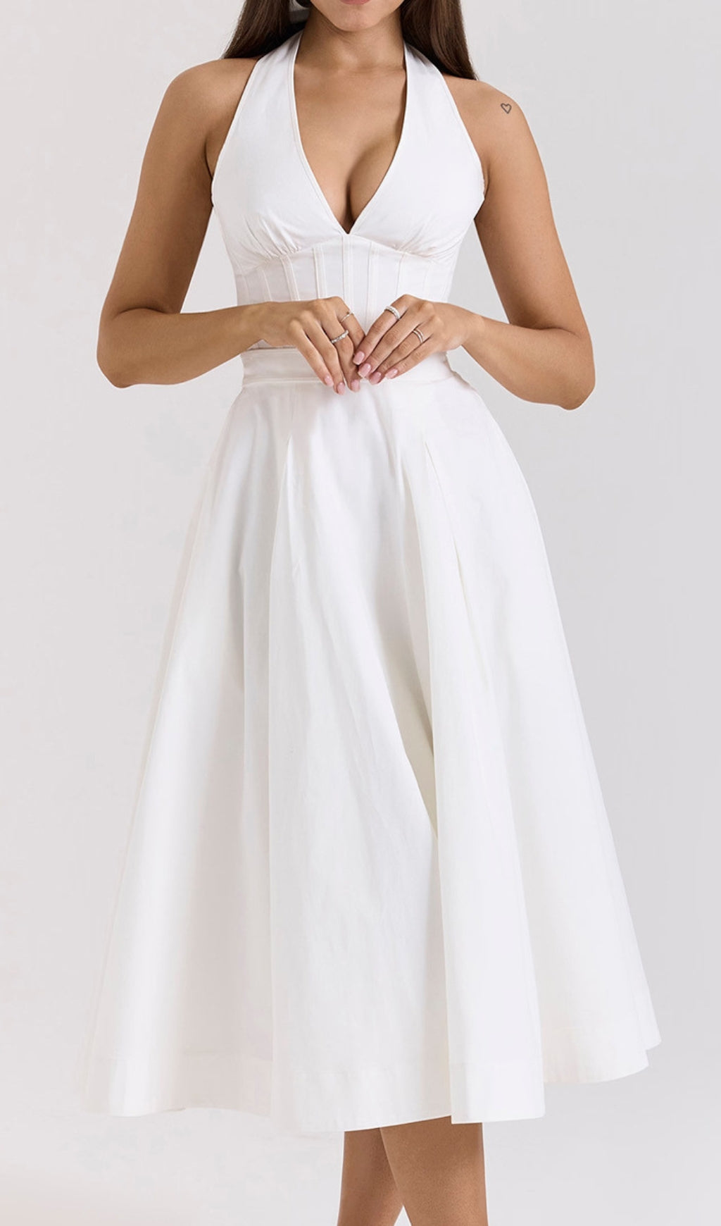 Dezba White Halter Corset Midi Dress Flowering Girl