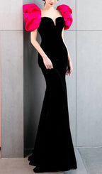 Red Puff Sleeve Black Maxi Dress Flowering Girl
