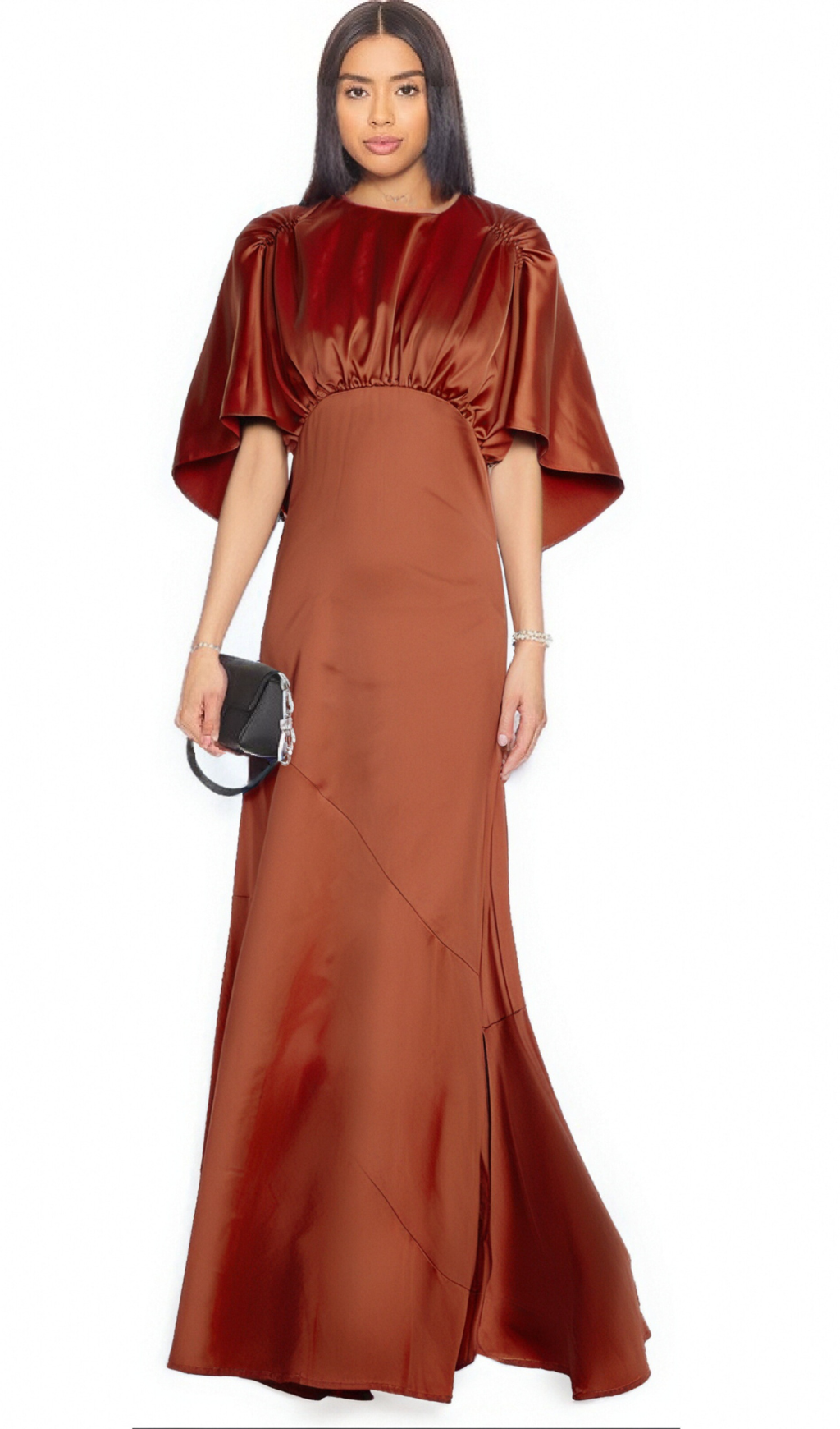 Zoé red cape-sleeve open-back maxi dress Flowering Girl
