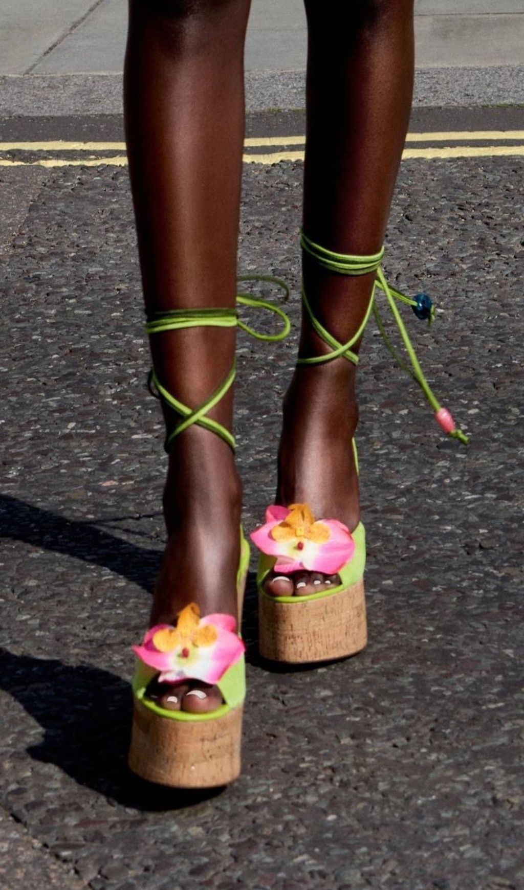 Kyomi Green Flower Heels with Thick Soles Flowering Girl