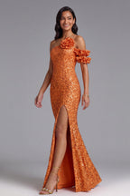 Orange Sequin One-Shoulder Floor-Length Gown Flowering Girl
