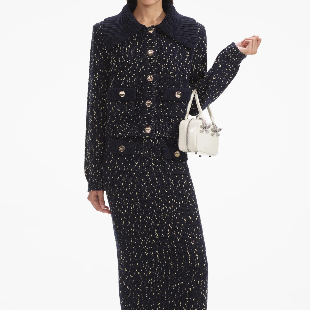 Claudine navy crochet-knit jacket & skirt matching set Flowering Girl