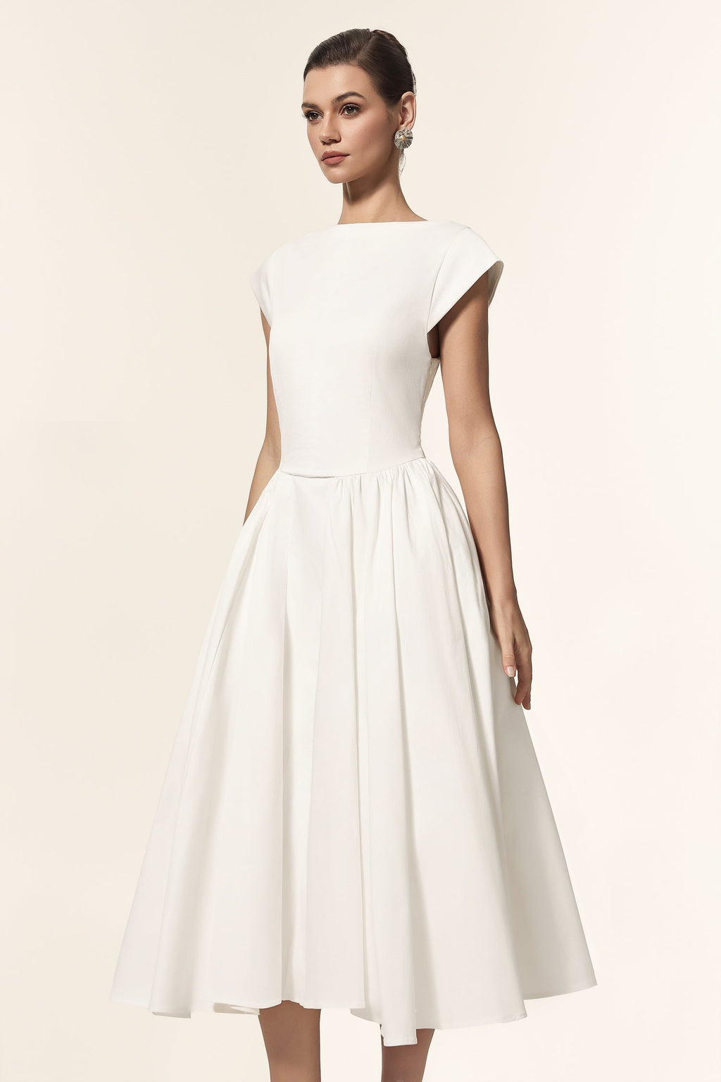 Lillian White Sleeveless Folds Midi Dress Flowering Girl