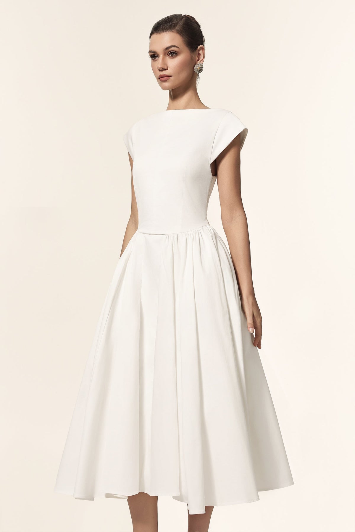 Lillian White Sleeveless Folds Midi Dress Flowering Girl