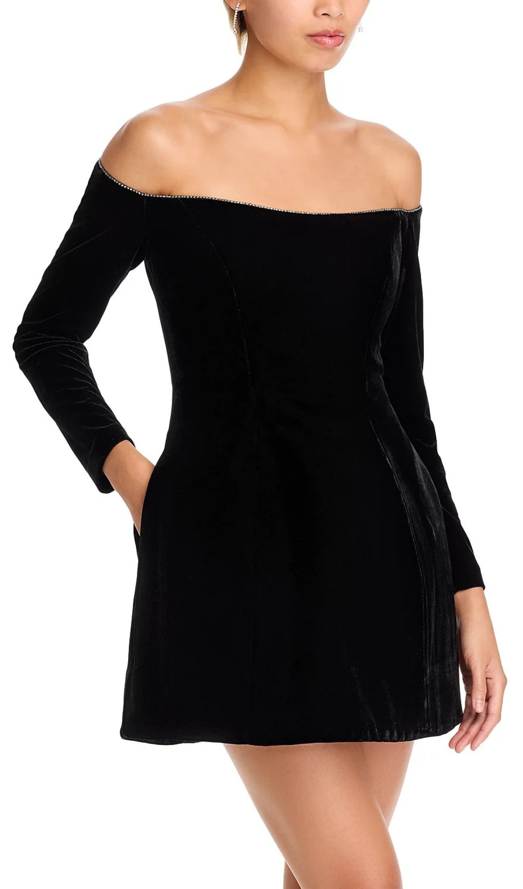 Black Off Shoulder Mini Dress Flowering Girl