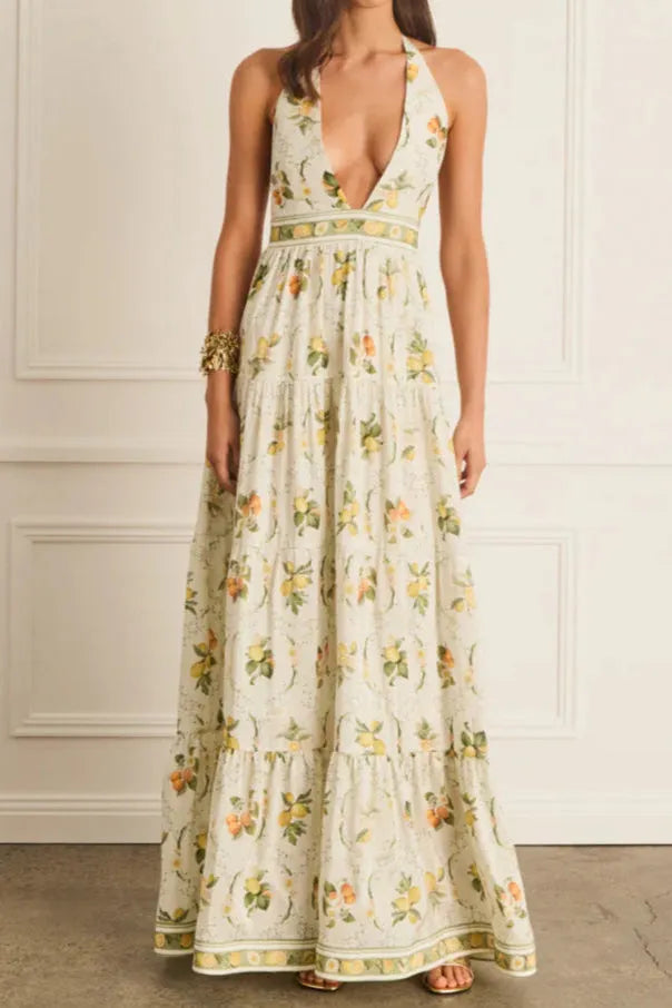 Valencia Jacinta Floral Print Maxi Dress In Yellow Flowering Girl