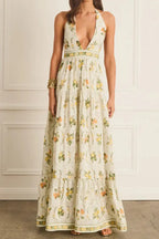 Valencia Jacinta Floral Print Maxi Dress In Yellow Flowering Girl