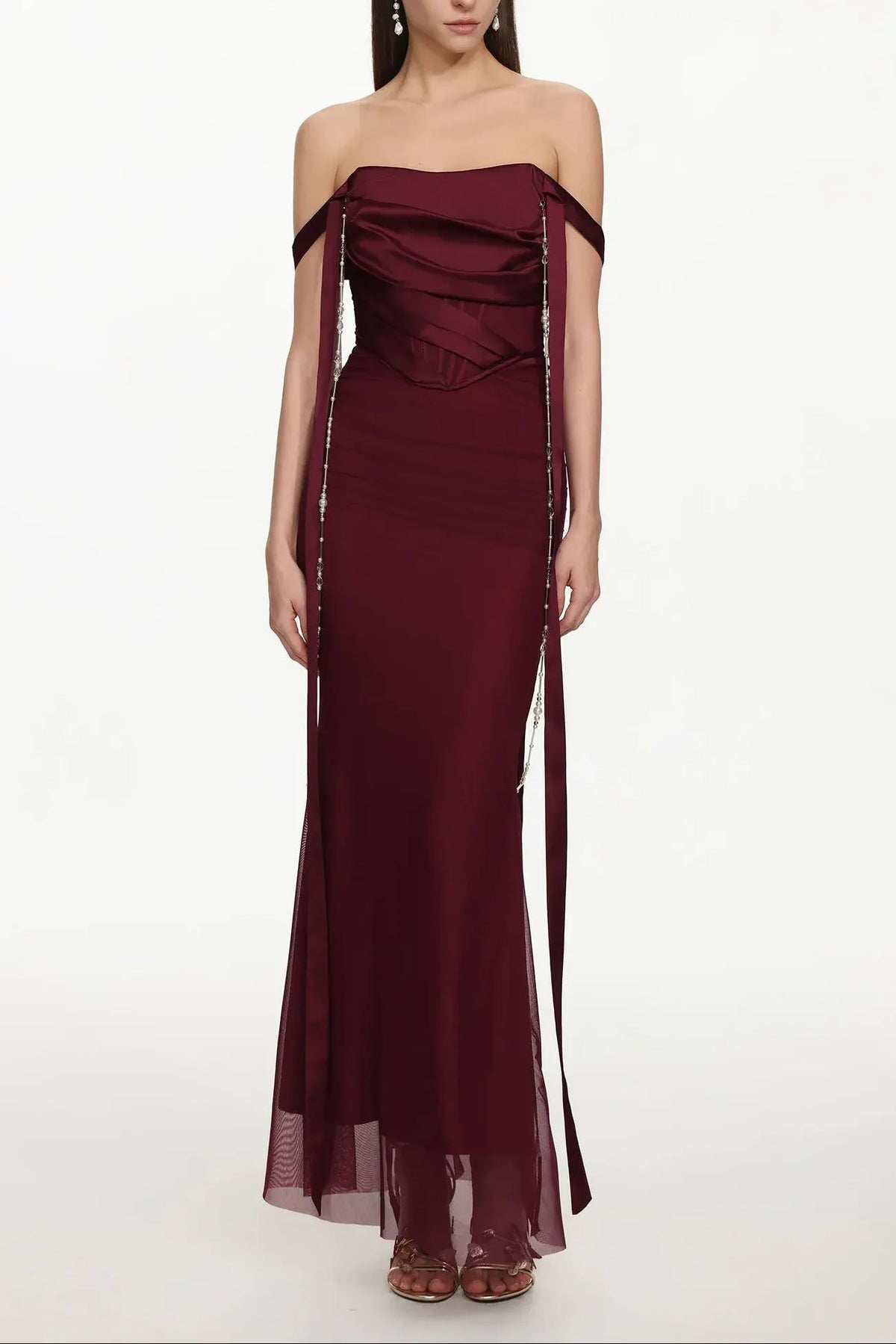 Ursula Burgundy Sleeveless Ribbon Pleated Maxi Dress Flowering Girl