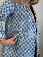 two-tone Denim Checks Blazer in kahki Flowering Girl