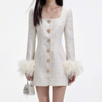 Cream Boucle Feather Mini Dress Flowering Girl
