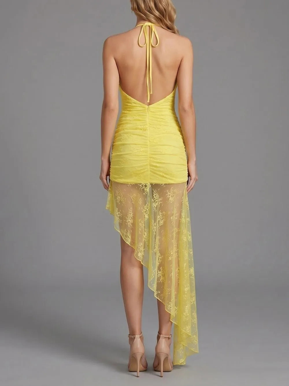 Makalia Yellow Halter Lace Maxi Dress Flowering Girl