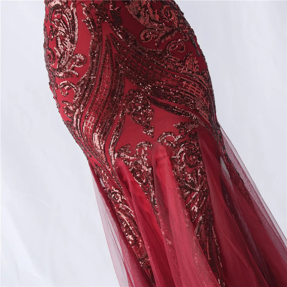 Choire Red Sequin Feather Maxi Dress Flowering Girl