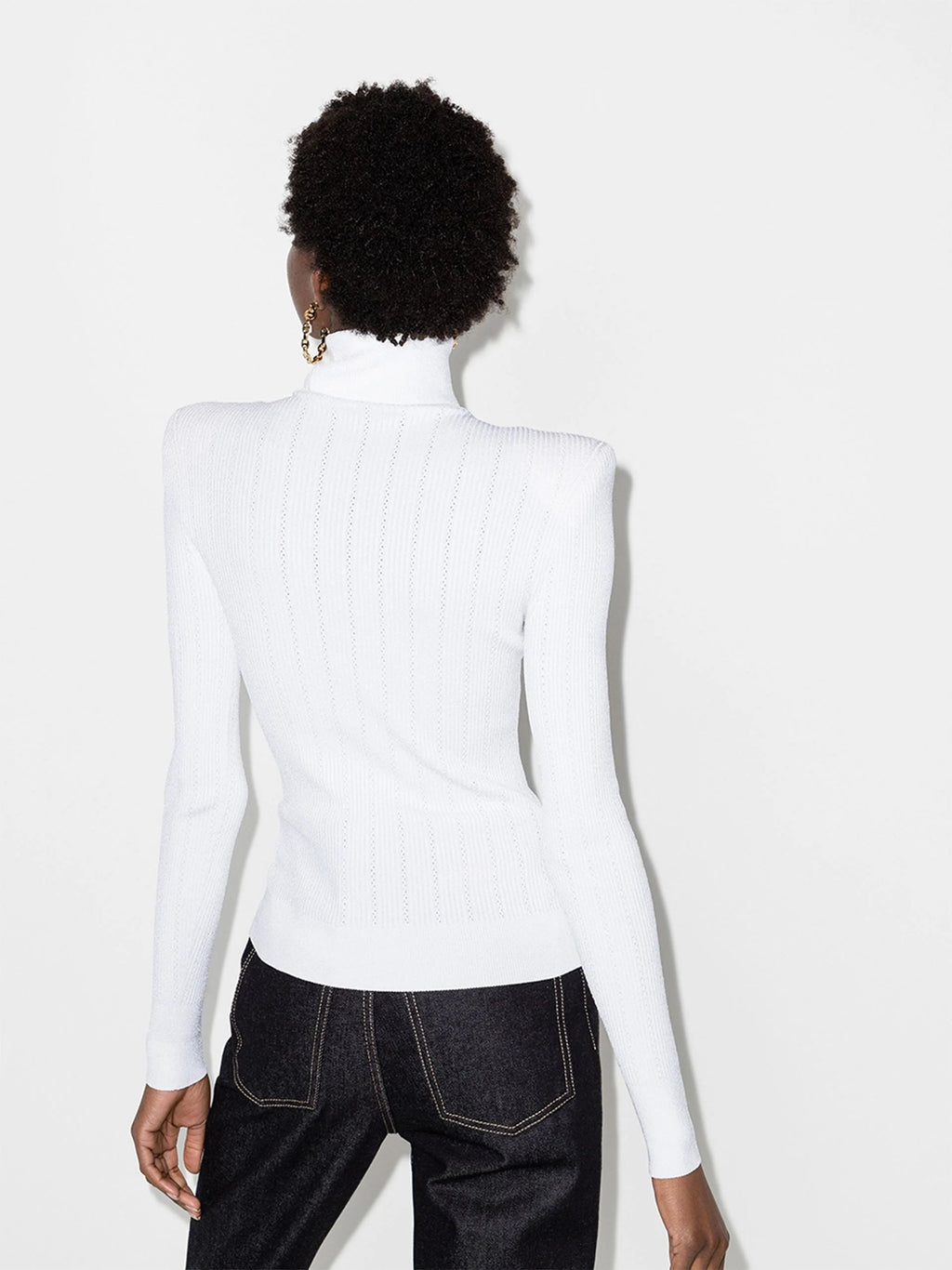 WHITE RIBBED ROLL-NECK SWEATER Flowering Girl