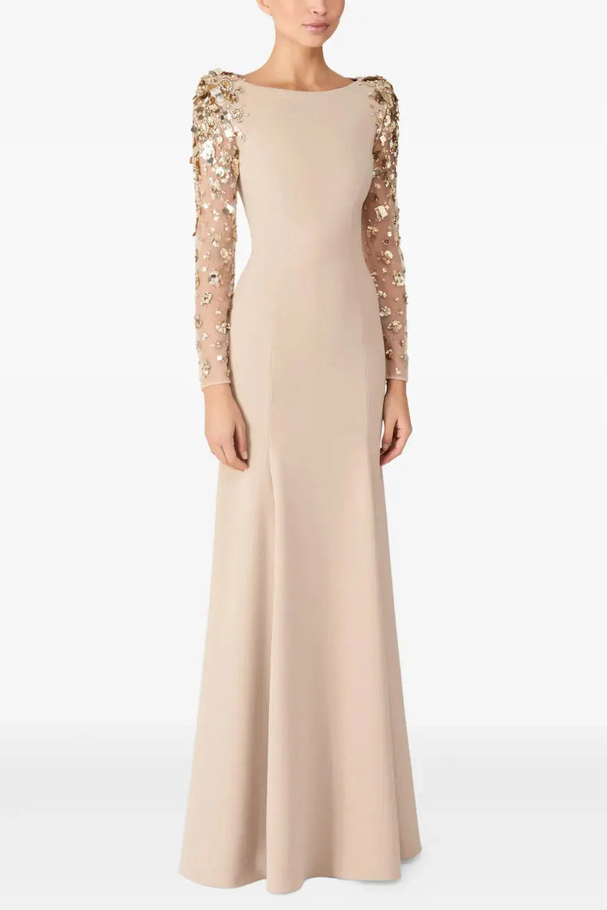 Martha Mesh Splicing Beading Diamond Maxi Dress In Apricot Flowering Girl