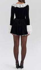 Coy Black Long Sleeve Lace Velvet Mini Dress Flowering Girl