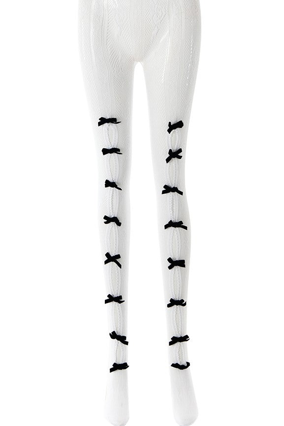 Yara Bowknot Fishnet Stockings - White Flowering Girl