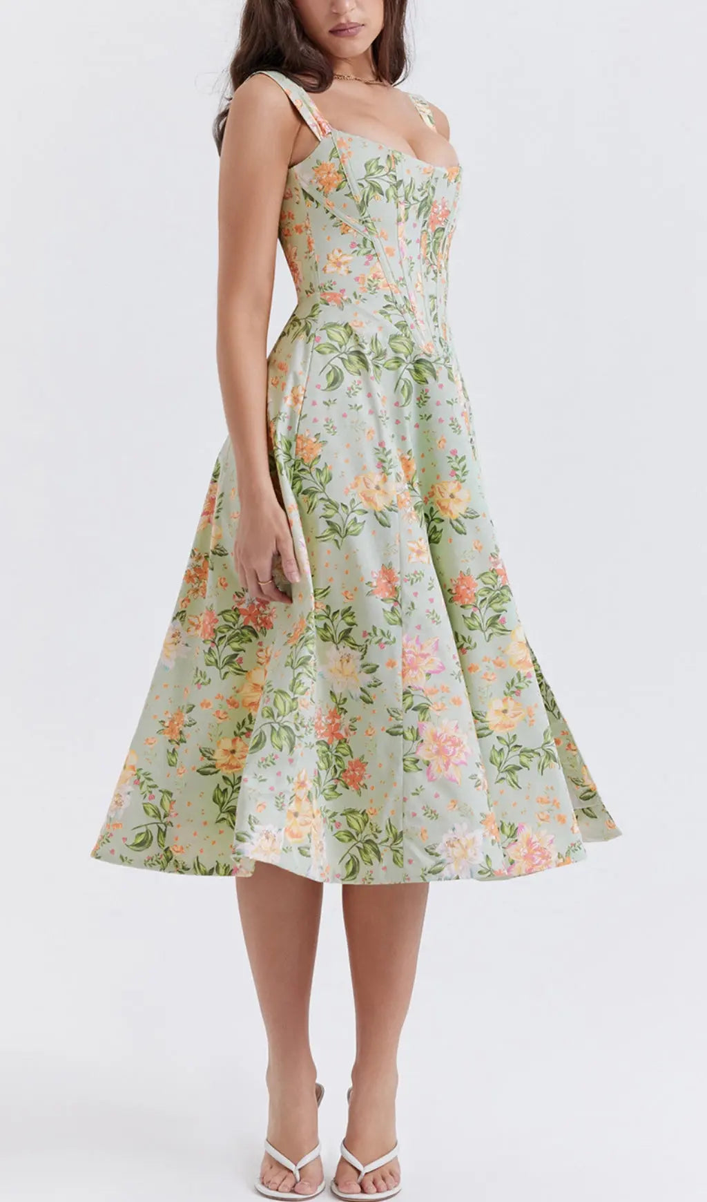 Light Jade Print Midi Sundress Flowering Girl