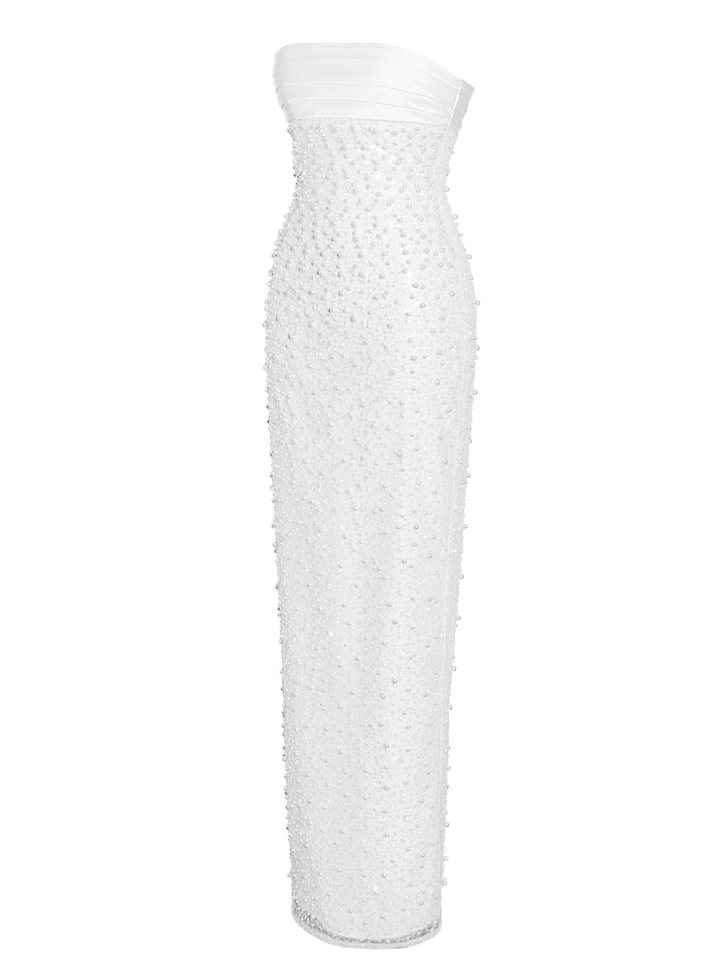 White Satin Sequin Pearls Beaded Maxi Dress Flowering Girl